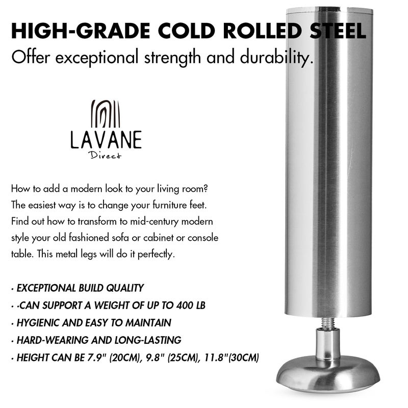 La Vane 10 inch / 25cm Furniture Legs, Set of 4 Stainless Steel Cabinet Feet for Cupboard Sofa Kitchen Couch Bookcase - Image 3